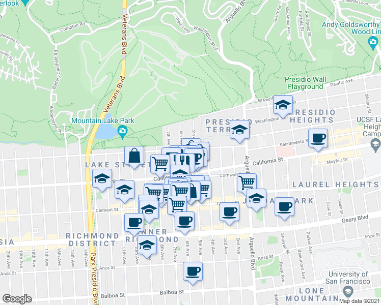 map of restaurants, bars, coffee shops, grocery stores, and more near in San Francisco