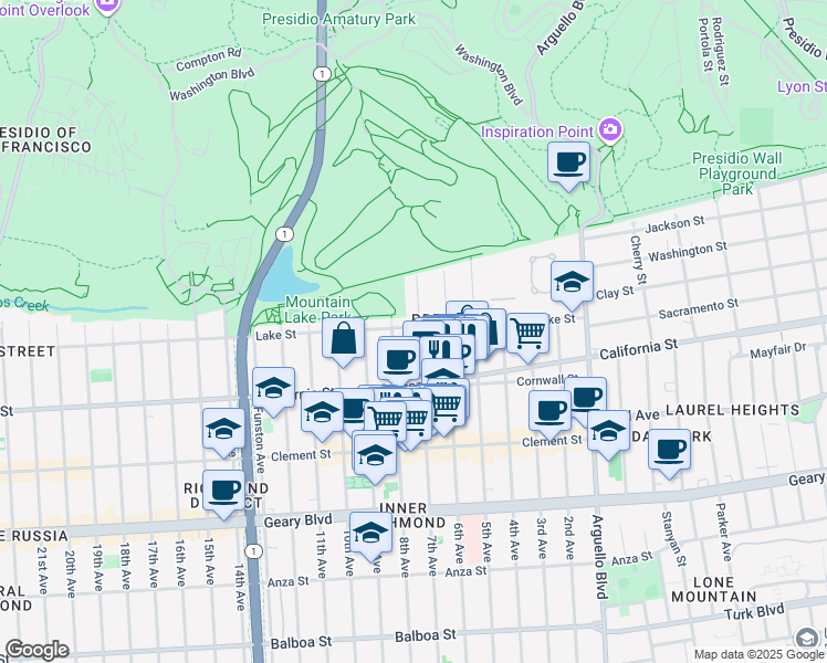 map of restaurants, bars, coffee shops, grocery stores, and more near in San Francisco