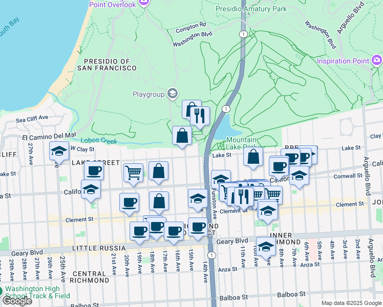 map of restaurants, bars, coffee shops, grocery stores, and more near in San Francisco
