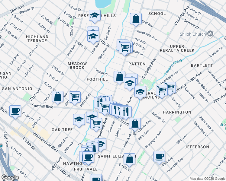 map of restaurants, bars, coffee shops, grocery stores, and more near 3209 Galindo Street in Oakland