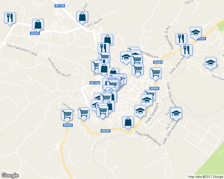 map of restaurants, bars, coffee shops, grocery stores, and more near 16 Via Leotta in Bronte