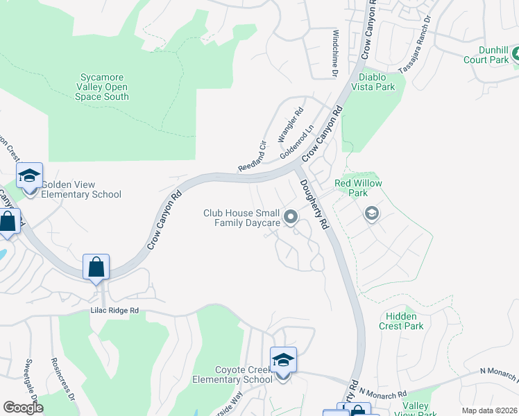 map of restaurants, bars, coffee shops, grocery stores, and more near 417 Fuchsia Lane in San Ramon