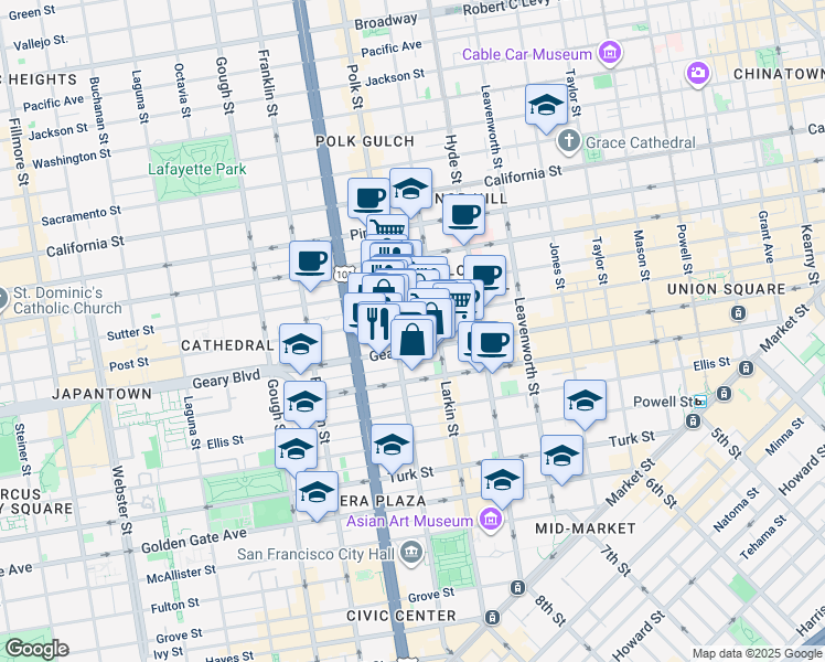 map of restaurants, bars, coffee shops, grocery stores, and more near in San Francisco