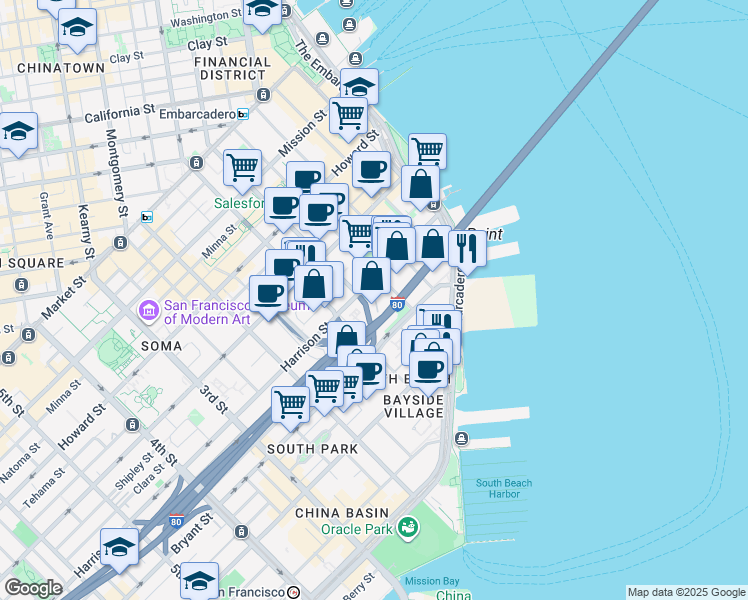 map of restaurants, bars, coffee shops, grocery stores, and more near 450 Beale Street in San Francisco
