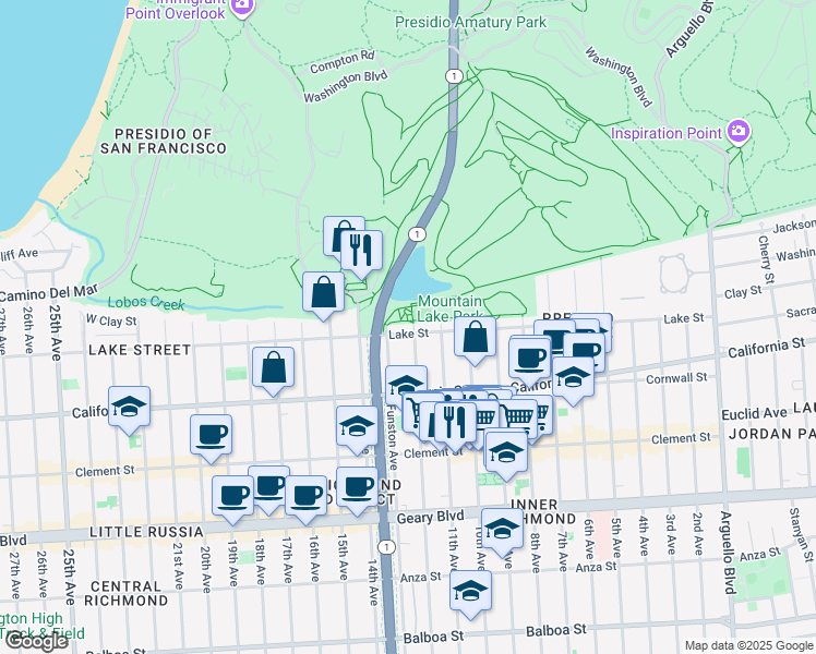 map of restaurants, bars, coffee shops, grocery stores, and more near in San Francisco