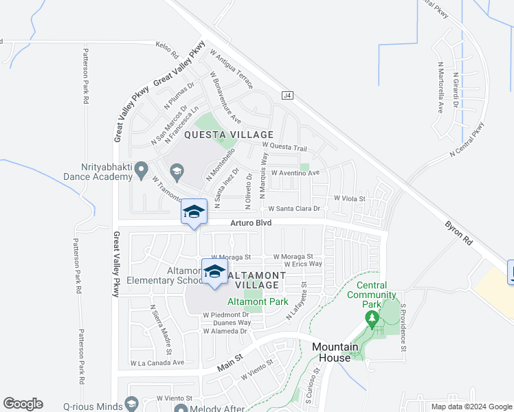 map of restaurants, bars, coffee shops, grocery stores, and more near 359 West San Juan Drive in Tracy