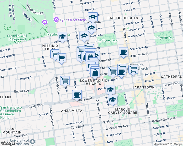 map of restaurants, bars, coffee shops, grocery stores, and more near in San Francisco