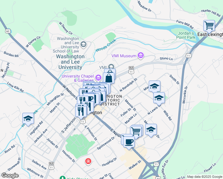 map of restaurants, bars, coffee shops, grocery stores, and more near 6 Parry Lane in Lexington