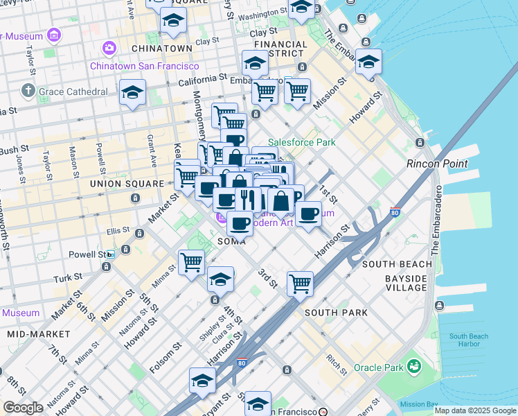 map of restaurants, bars, coffee shops, grocery stores, and more near 168 2nd Street in San Francisco