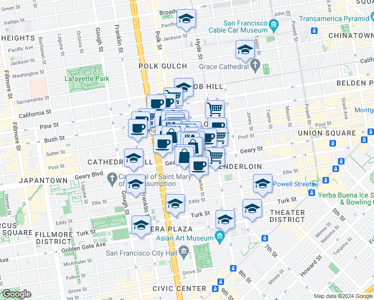 map of restaurants, bars, coffee shops, grocery stores, and more near in San Francisco