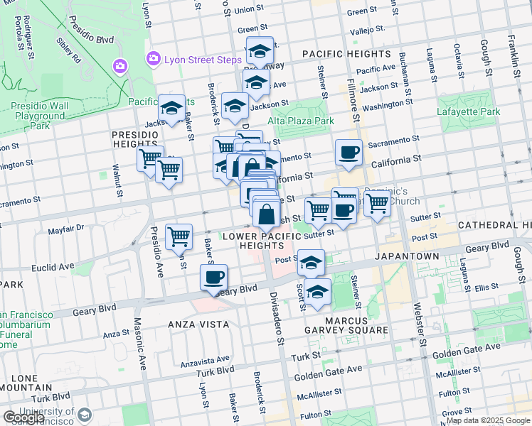map of restaurants, bars, coffee shops, grocery stores, and more near in San Francisco