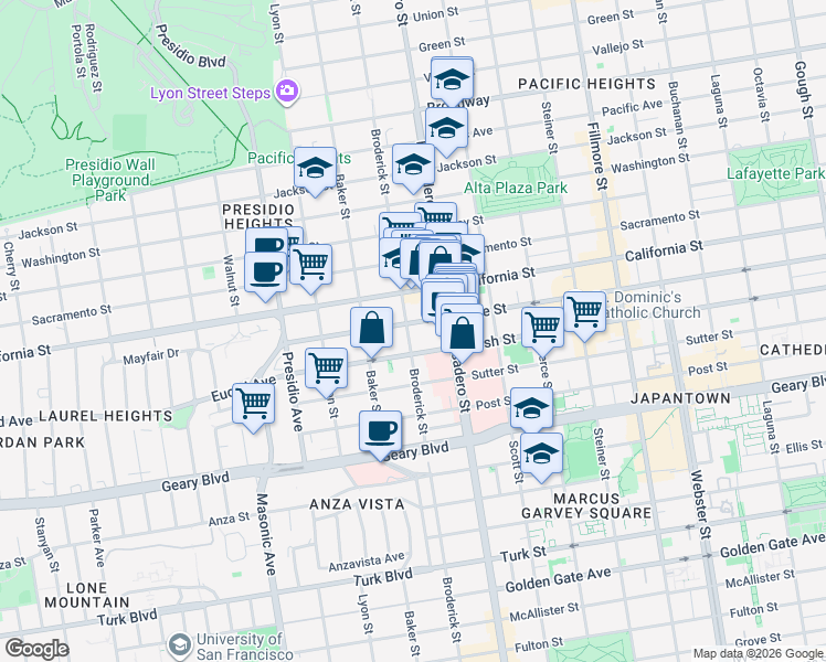 map of restaurants, bars, coffee shops, grocery stores, and more near in San Francisco