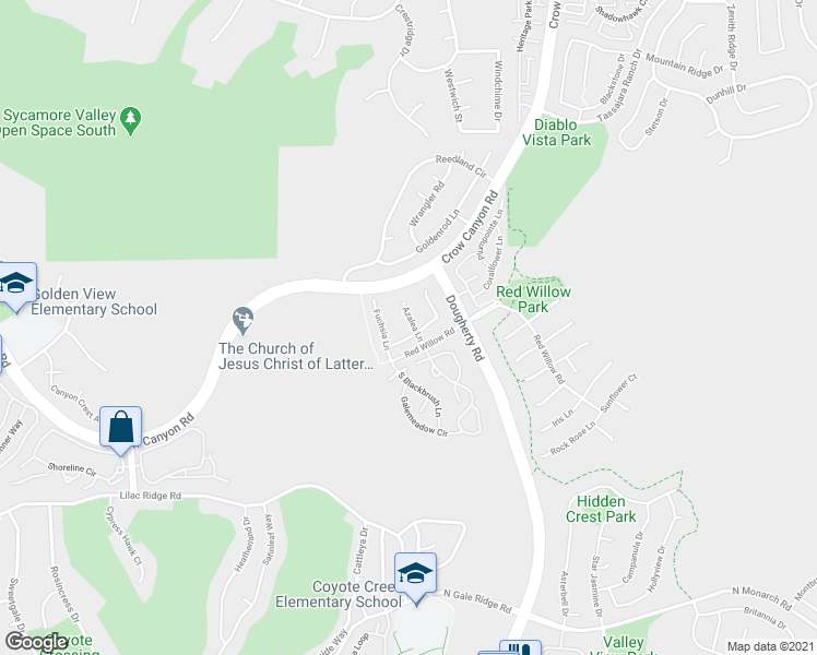 map of restaurants, bars, coffee shops, grocery stores, and more near 203 Azalea Lane in San Ramon