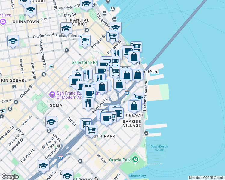 map of restaurants, bars, coffee shops, grocery stores, and more near in San Francisco