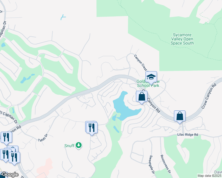 map of restaurants, bars, coffee shops, grocery stores, and more near 1048 Lakeridge Place in San Ramon