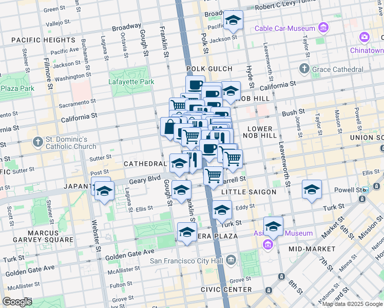 map of restaurants, bars, coffee shops, grocery stores, and more near 1 Daniel Burnham Court in San Francisco