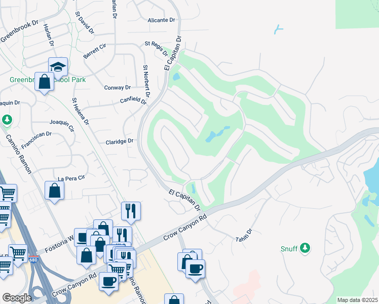 map of restaurants, bars, coffee shops, grocery stores, and more near 1972 Rancho Verde Circle East in Danville