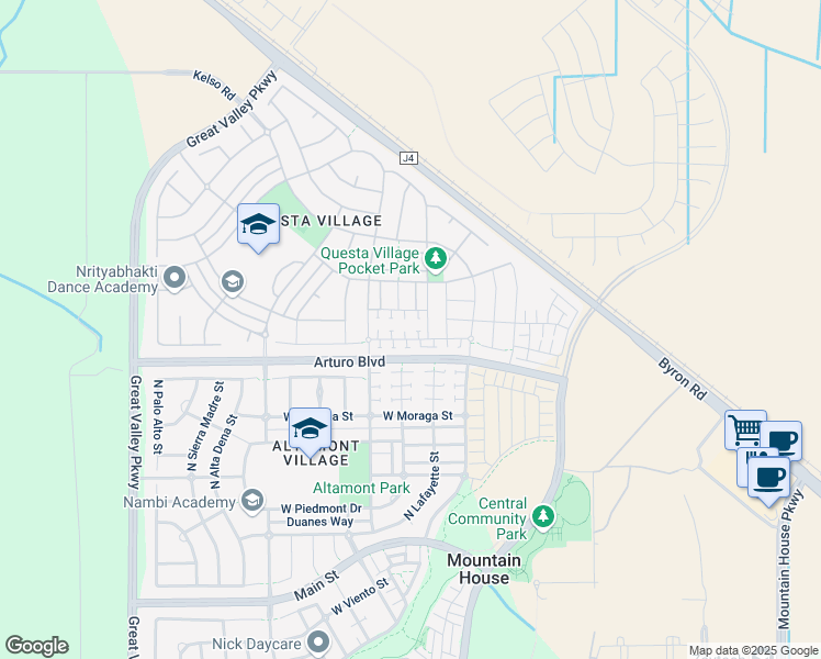 map of restaurants, bars, coffee shops, grocery stores, and more near 285 West Santa Clara Drive in Mountain House