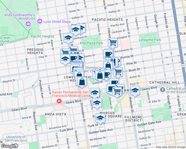 map of restaurants, bars, coffee shops, grocery stores, and more near in San Francisco