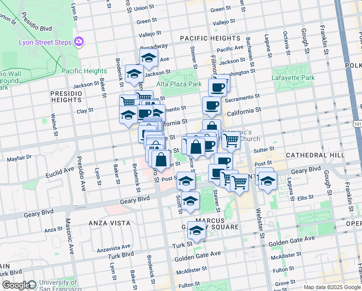 map of restaurants, bars, coffee shops, grocery stores, and more near in San Francisco