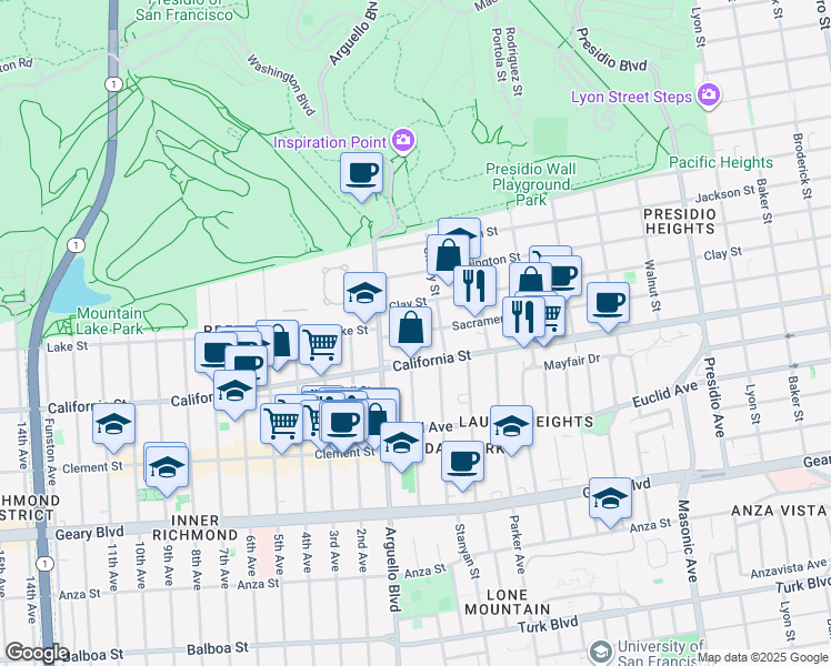 map of restaurants, bars, coffee shops, grocery stores, and more near in San Francisco