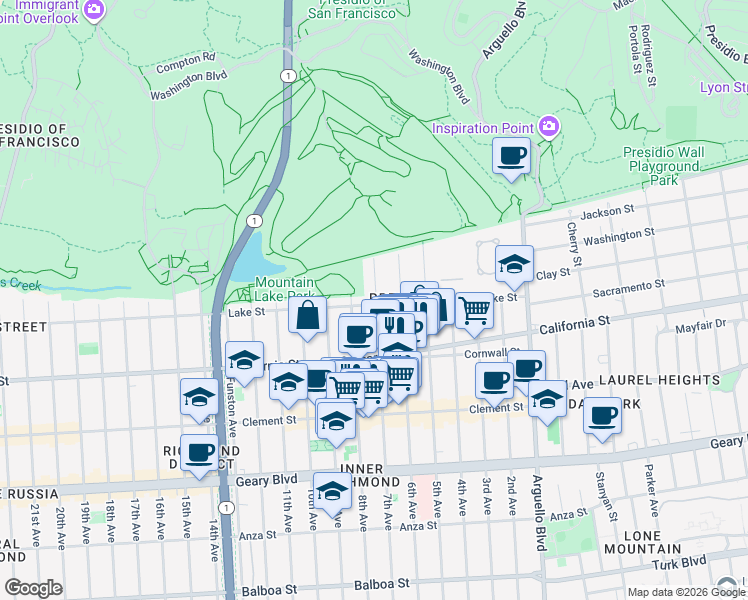 map of restaurants, bars, coffee shops, grocery stores, and more near in San Francisco