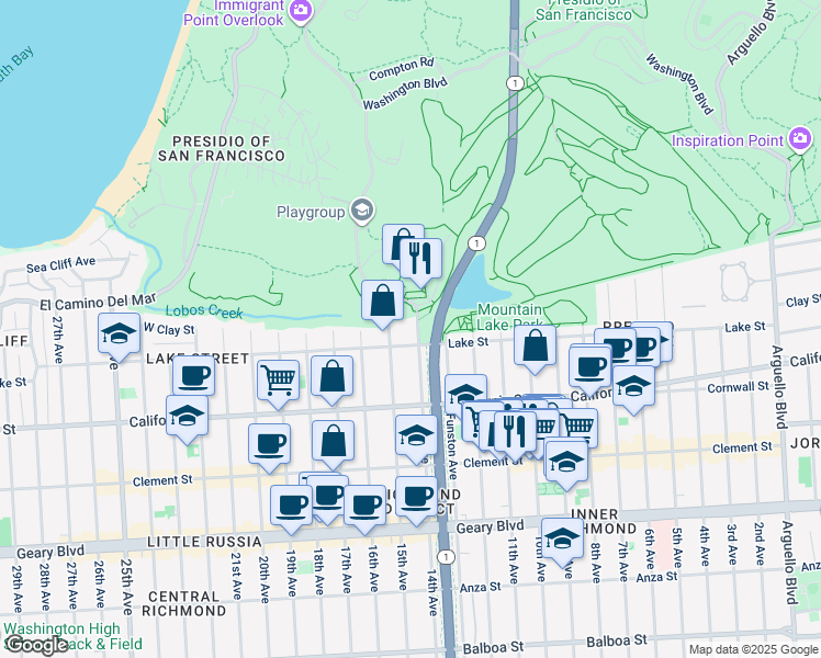 map of restaurants, bars, coffee shops, grocery stores, and more near in San Francisco