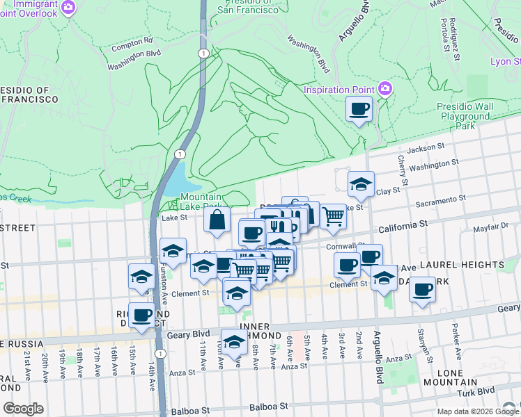 map of restaurants, bars, coffee shops, grocery stores, and more near in San Francisco