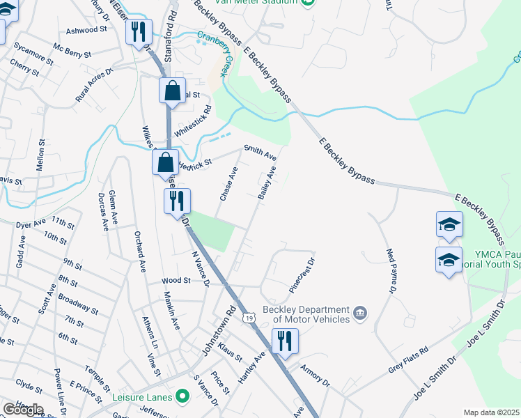 map of restaurants, bars, coffee shops, grocery stores, and more near 436 Bailey Avenue in Beckley