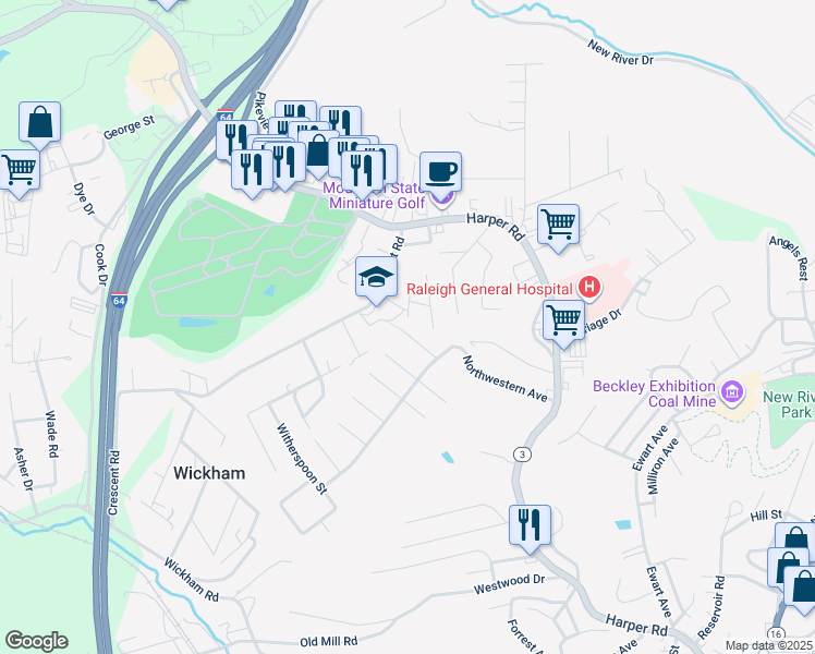 map of restaurants, bars, coffee shops, grocery stores, and more near 109 Sigmund Street in Beckley