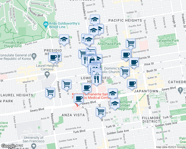 map of restaurants, bars, coffee shops, grocery stores, and more near in San Francisco
