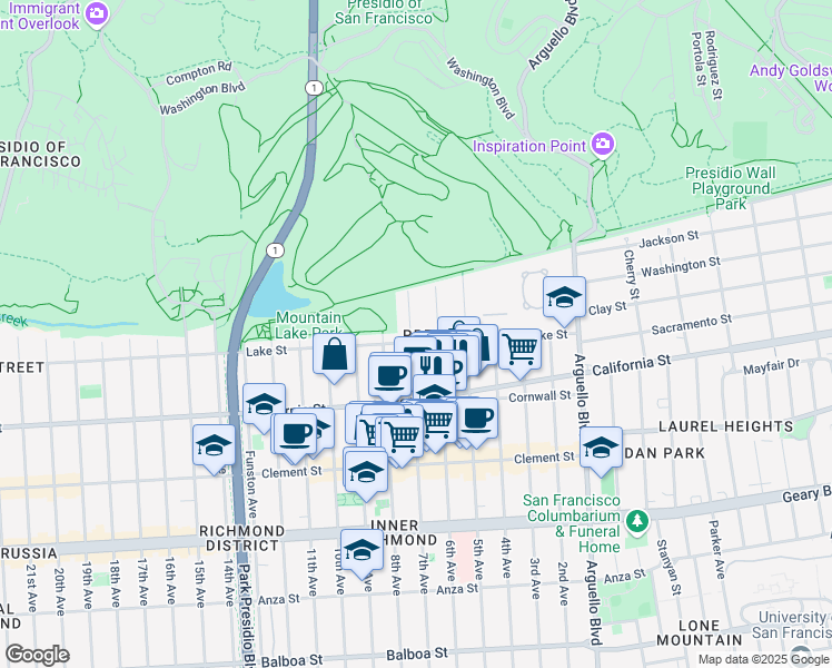 map of restaurants, bars, coffee shops, grocery stores, and more near in San Francisco