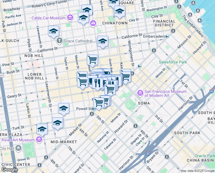 map of restaurants, bars, coffee shops, grocery stores, and more near in San Francisco
