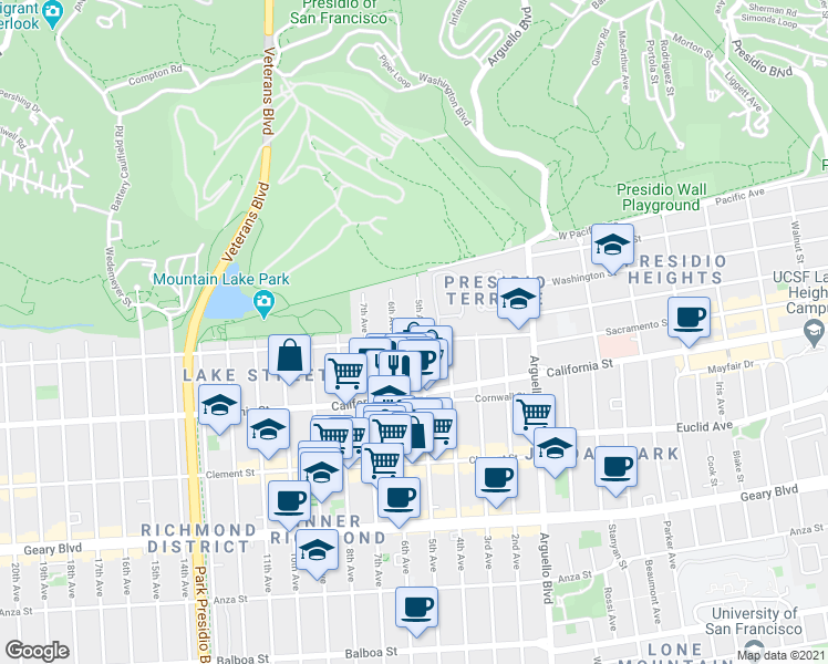 map of restaurants, bars, coffee shops, grocery stores, and more near in San Francisco
