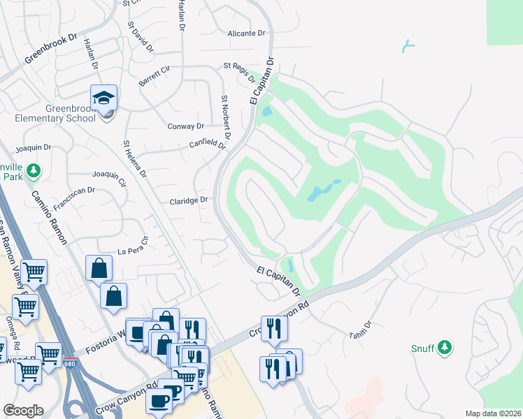 map of restaurants, bars, coffee shops, grocery stores, and more near 1967 Rancho Verde Circle East in Danville