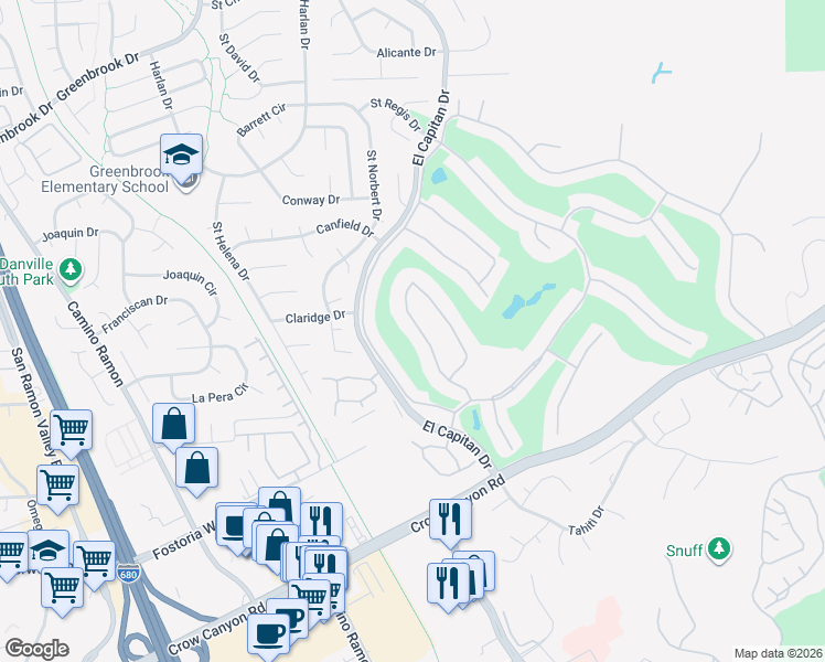 map of restaurants, bars, coffee shops, grocery stores, and more near 1951 Rancho Verde Circle West in Danville