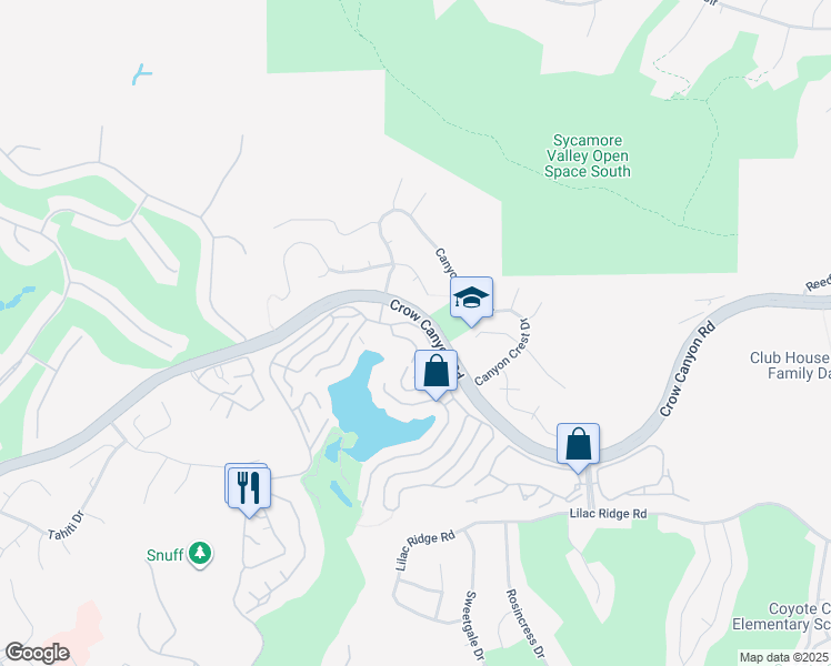map of restaurants, bars, coffee shops, grocery stores, and more near 5012 Lakeview Drive in San Ramon
