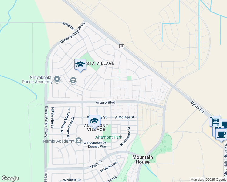 map of restaurants, bars, coffee shops, grocery stores, and more near 359 West San Juan Drive in Tracy