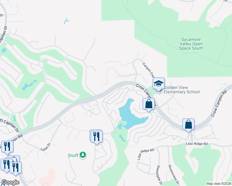map of restaurants, bars, coffee shops, grocery stores, and more near 220 Lakeridge Way in San Ramon