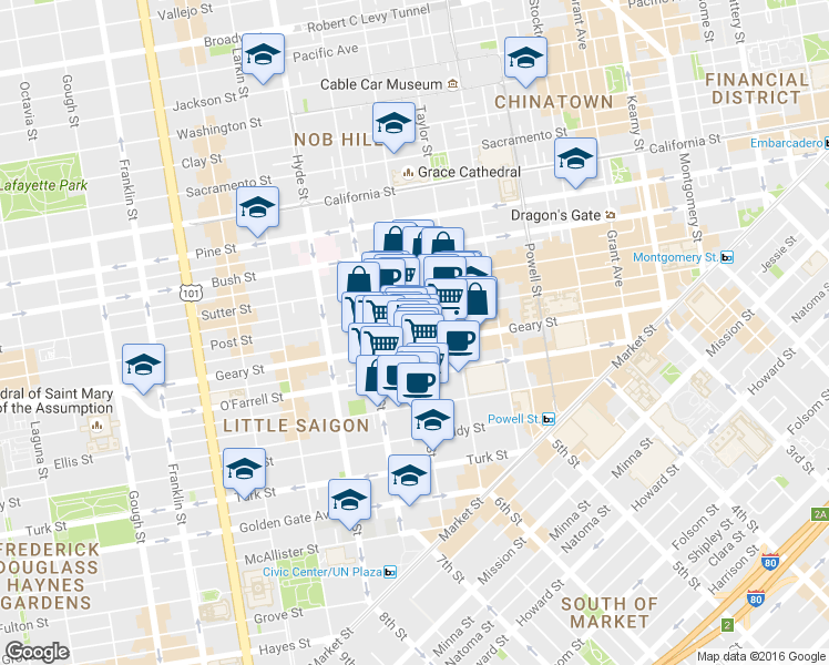 map of restaurants, bars, coffee shops, grocery stores, and more near in San Francisco