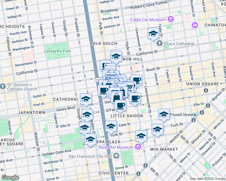 map of restaurants, bars, coffee shops, grocery stores, and more near in San Francisco