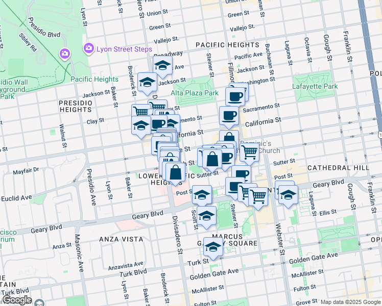 map of restaurants, bars, coffee shops, grocery stores, and more near in San Francisco