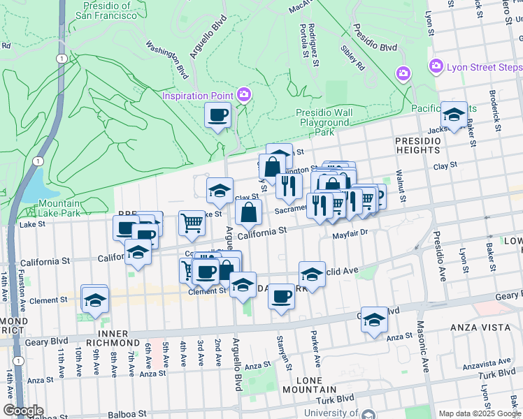 map of restaurants, bars, coffee shops, grocery stores, and more near 407 Cherry Street in San Francisco