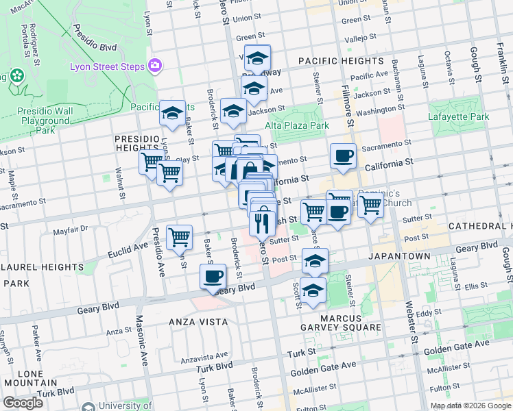 map of restaurants, bars, coffee shops, grocery stores, and more near Divisadero Street in San Francisco