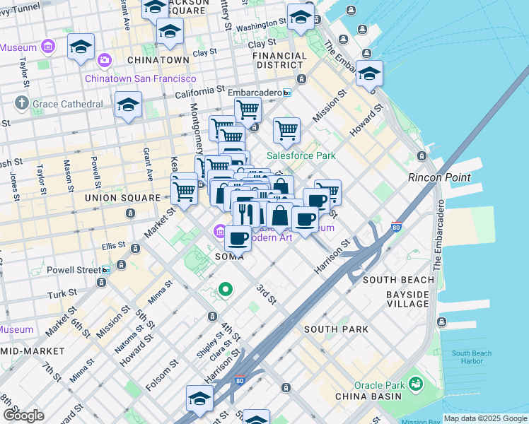map of restaurants, bars, coffee shops, grocery stores, and more near 168 2nd Street in San Francisco