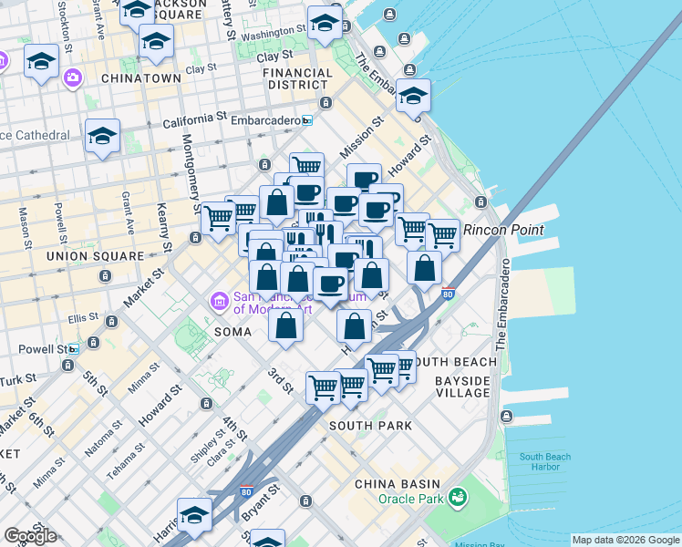 map of restaurants, bars, coffee shops, grocery stores, and more near 530-534 Folsom Street in San Francisco