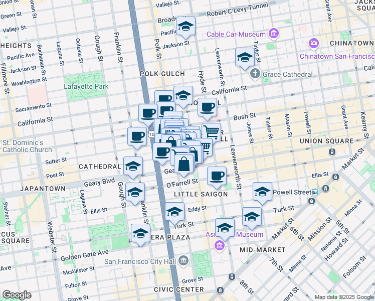 map of restaurants, bars, coffee shops, grocery stores, and more near in San Francisco