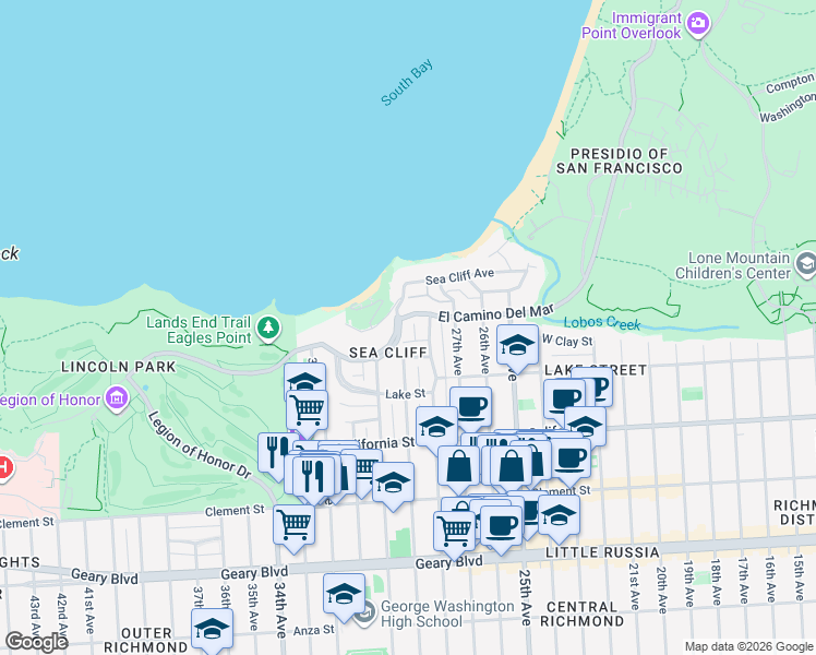 map of restaurants, bars, coffee shops, grocery stores, and more near in San Francisco