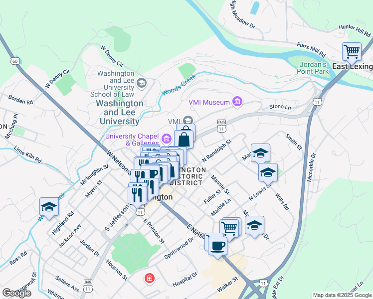 map of restaurants, bars, coffee shops, grocery stores, and more near 6 Parry Lane in Lexington