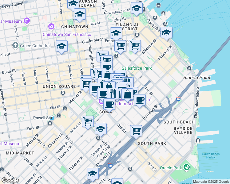 map of restaurants, bars, coffee shops, grocery stores, and more near 168 2nd Street in San Francisco